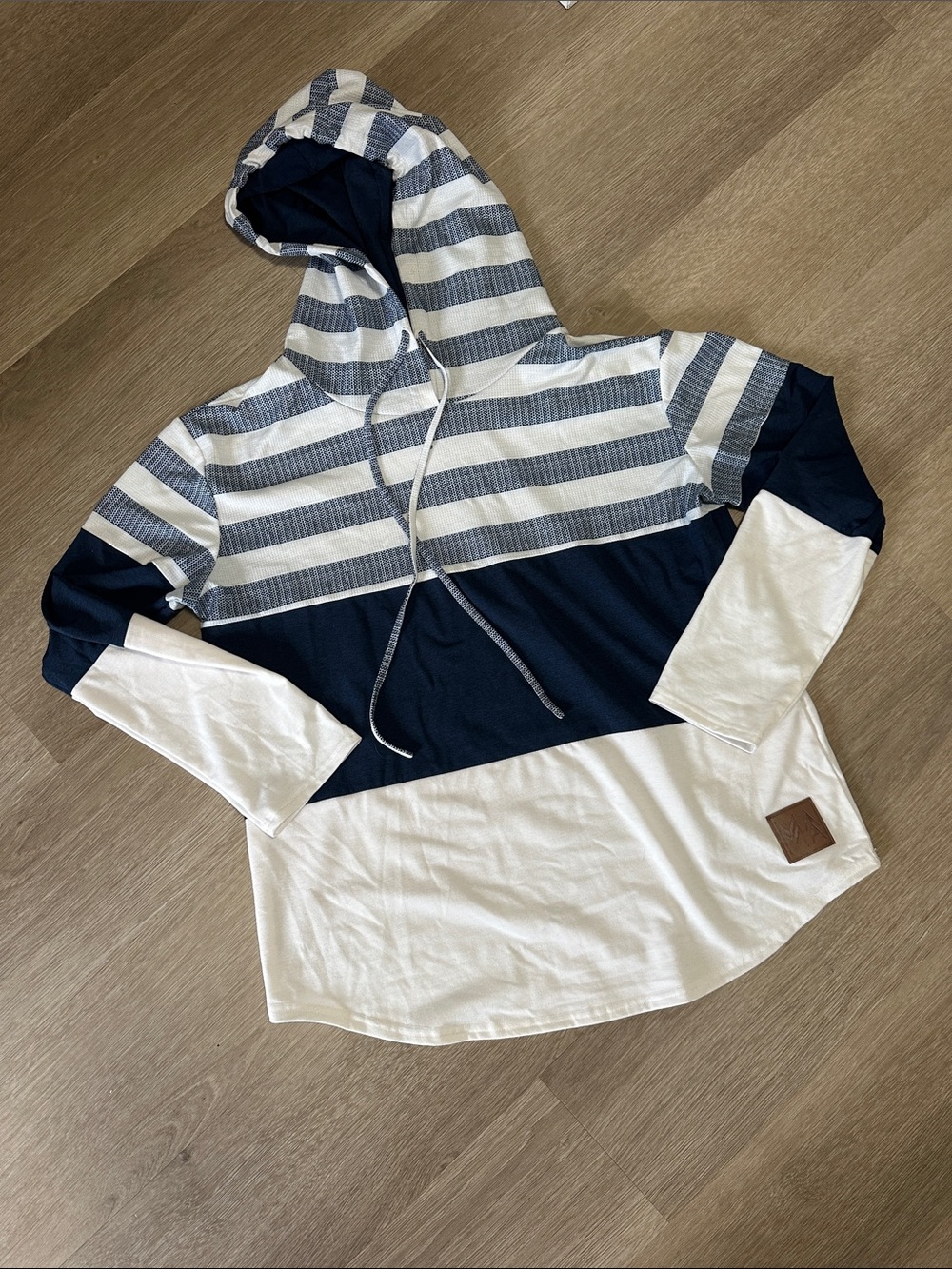 Striped Hooded Pullover Sweater - Navy and White